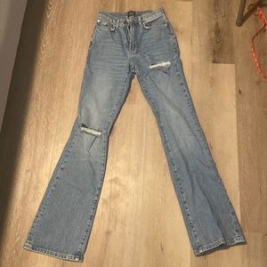 High rise flair distressed jeans
